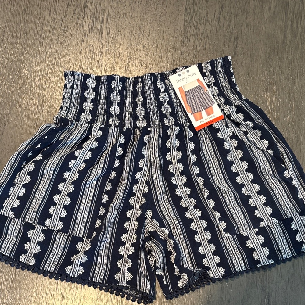 Three Dots Navy and White High Waist Shorts